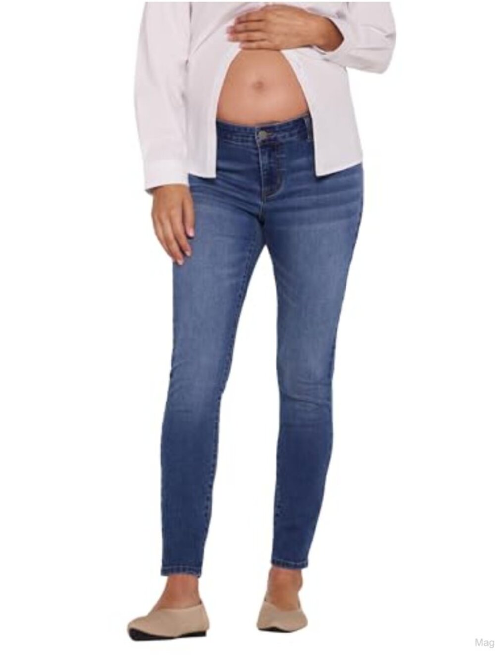 Maternity Skinny Ankle Jeans Under Belly Side Elastic Cotton Blend